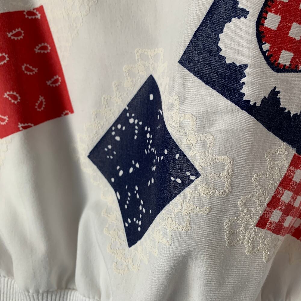 Vintage Caribou White Graphic Shirt with Patriotic Paisley Floral Patches Size M - Picture 15 of 16